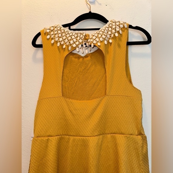 NWT free people women’s mustard yellow boho open back mini dress M fall crochet - Picture 8 of 11